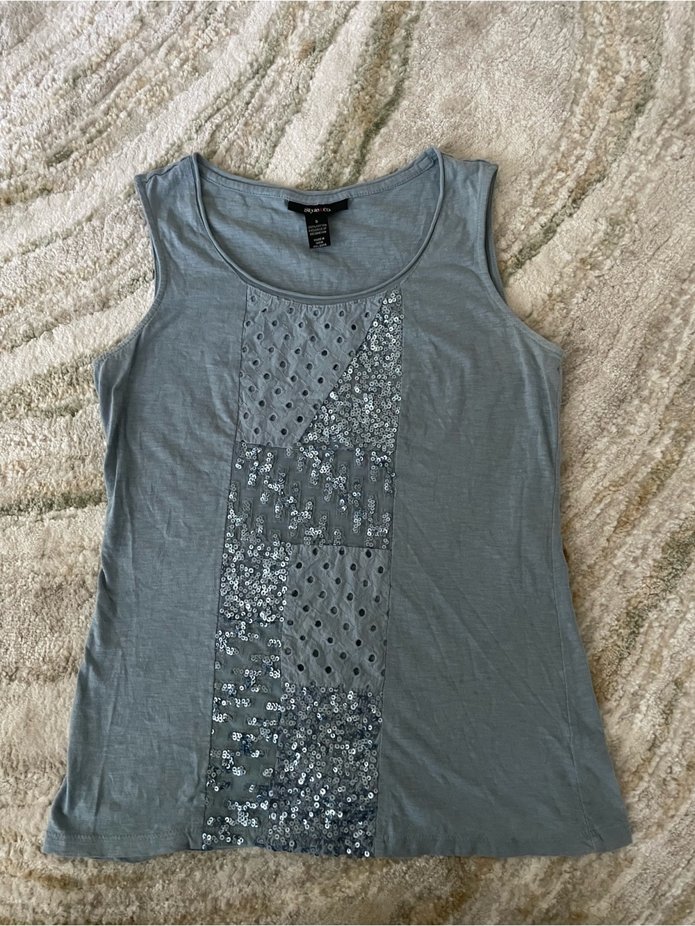 Style & Co. Light Slate Blue Sequin Front Panel Tank